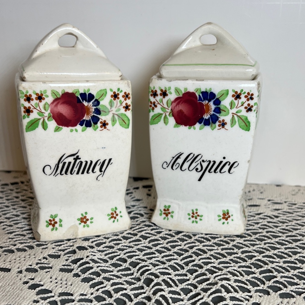 Vintage Spice Jars Cannisters Made in Germany Petite Floral Design Set of 2